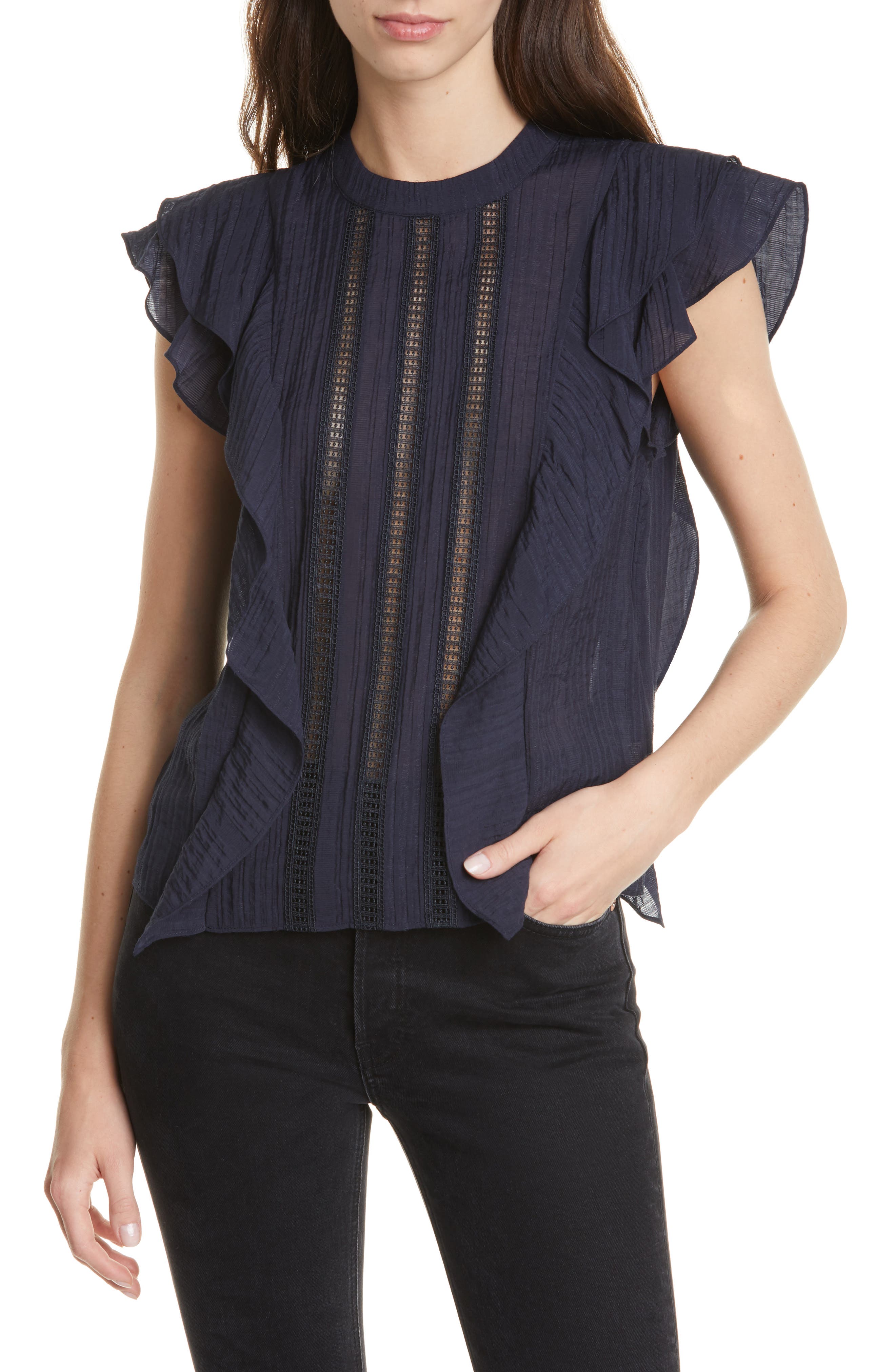 ruffle front top