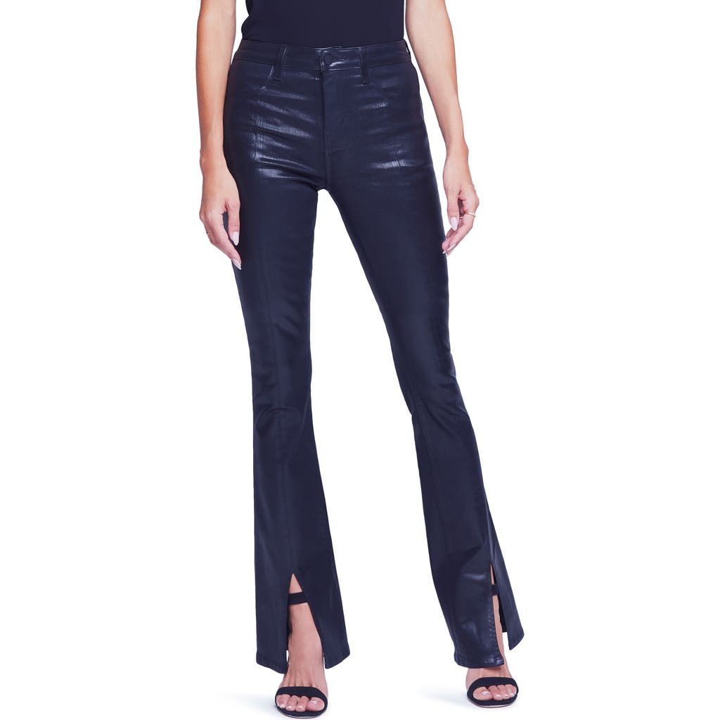 Shop L Agence L'agence Beatrix Coated Slit Leg Bootcut Jeans In Noir Coated