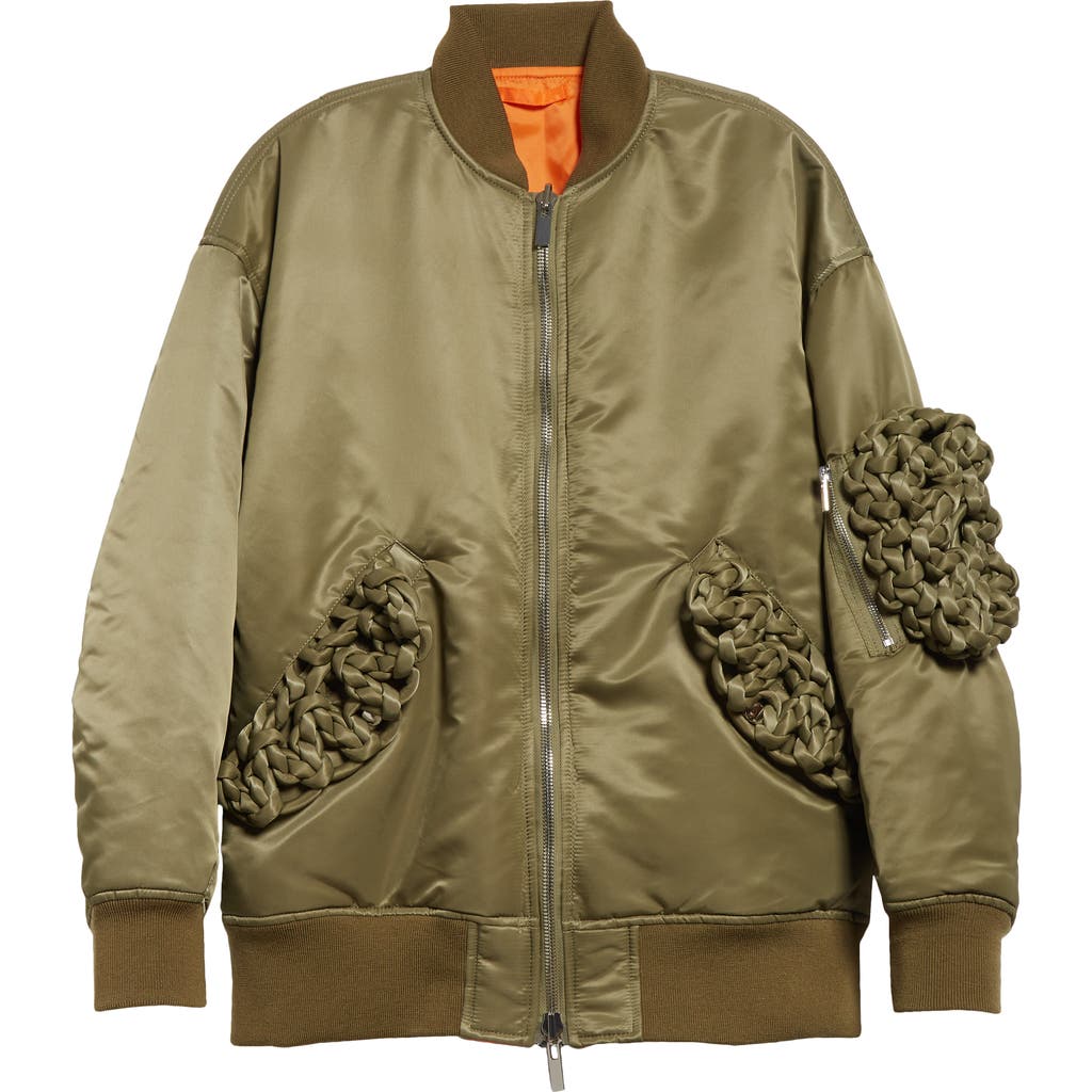 Noir Kei Ninomiya Macramé Trim Nylon Twill Bomber Jacket in Khaki
