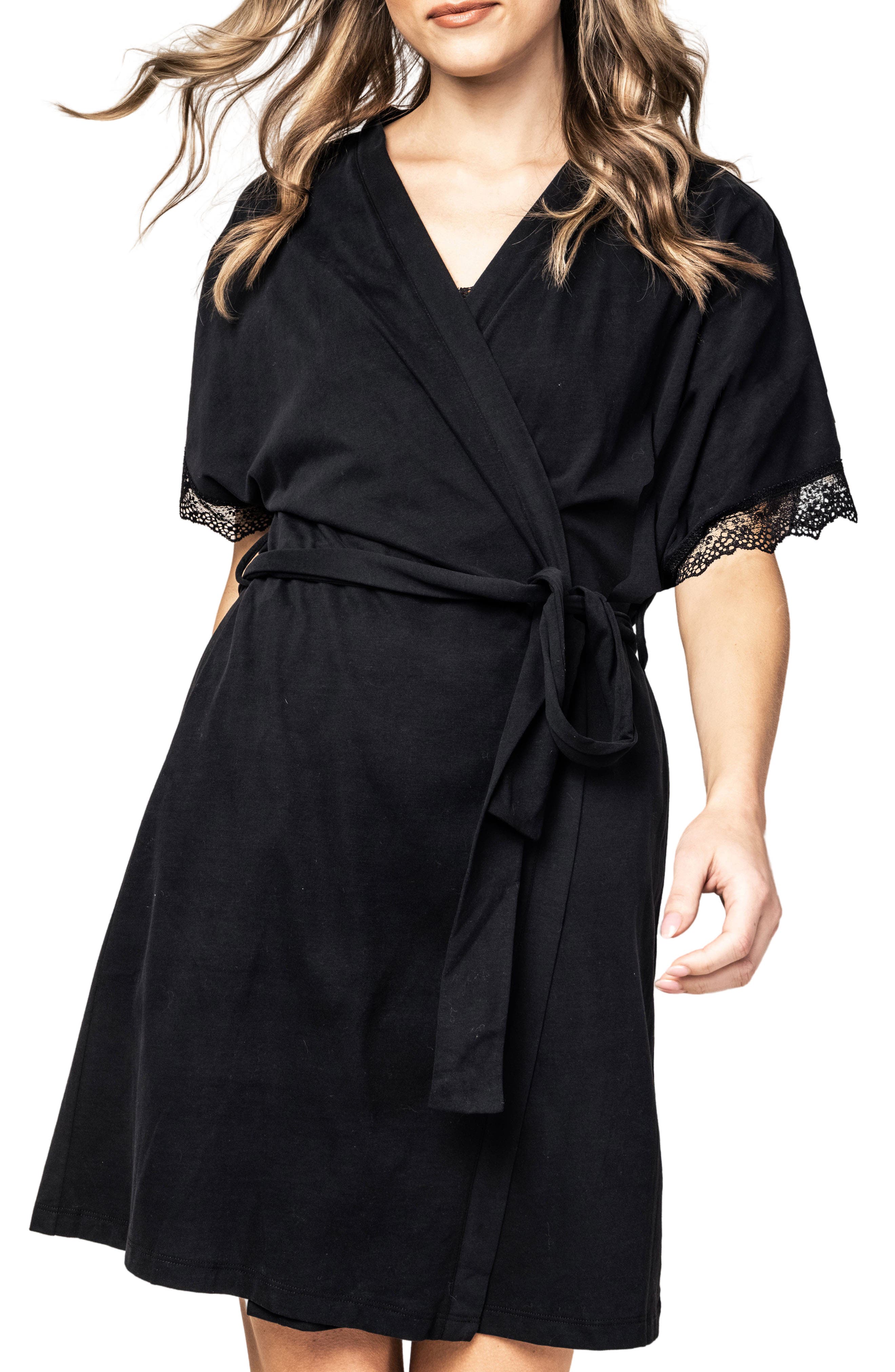 Petite Plume Lace Trim Cotton Jersey Robe Nordstrom