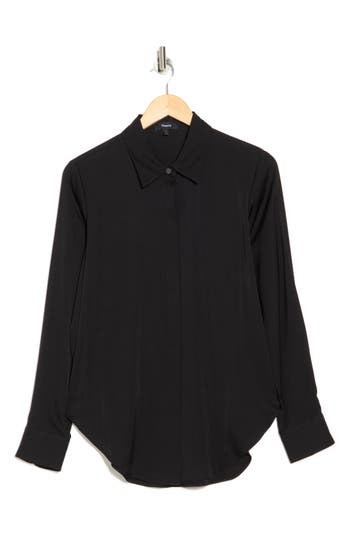 Theory Sunaya Modern Stretch Silk Button-up Shirt In Black