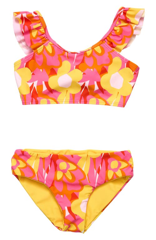 Snapper Rock Kids' Pop Of Sunshine Frill Two-piece Bathing Suit In Red