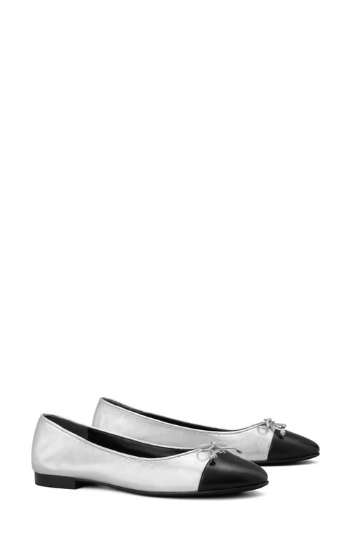 Shop Tory Burch Cap Toe Ballet Flat In Silver/perfect Black