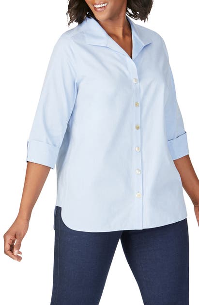 Foxcroft Pandora Non-iron Tunic Shirt In Blue Wave