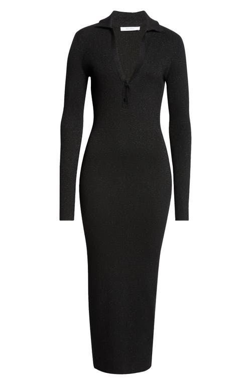 Shop Max Mara Frais Rib Long Sleeve Polo Sweater Dress In Black