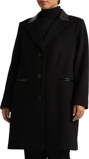 Wool coat sale with leather trim