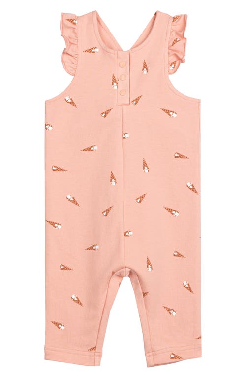 MILES THE LABEL Ice Cream Cone Print Organic Cotton Romper in 404 Coral