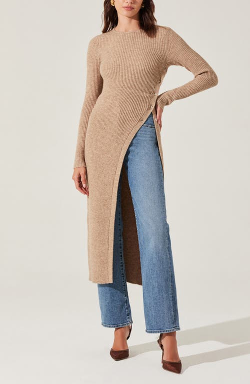 Shop Astr The Label High Slit Long Sweater In Tan