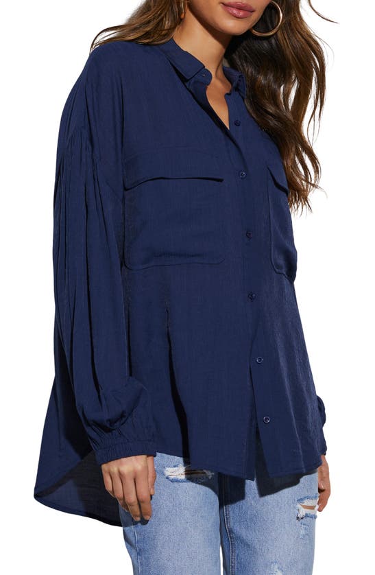 Shop Vici Collection Elowen Balloon Sleeve Button-up Shirt In Navy