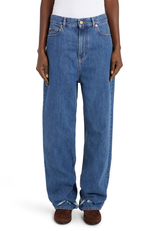 Valentino Garavani Bleached Cuff Nonstretch Straight Leg Jeans in Medium Blue Denim at Nordstrom, Size 25