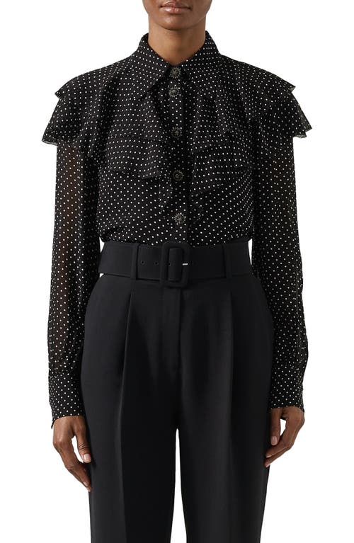 LK Bennett Margaux Ruffle Shirt in Black Multi 