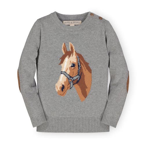 Hope & Henry Baby Girls' Organic Horse Intarsia Sweater, Infant In Gray Heather Horse