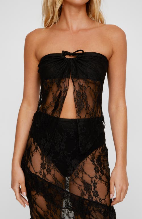 NASTY GAL Split Front Lace Bandeau Top Black at Nordstrom,