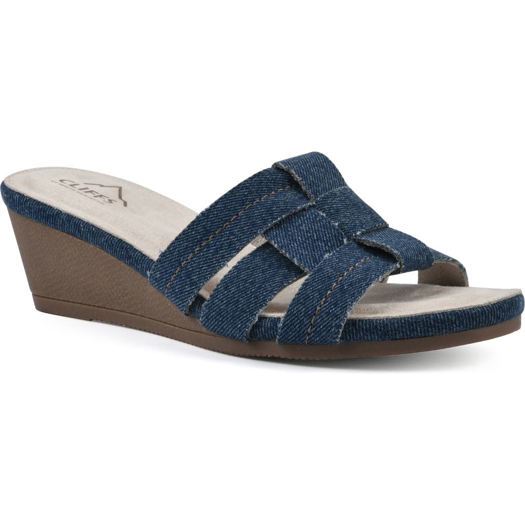 Cliffs By White Mountain Candyce Wedge Sandal In Dk Blue/denim/fabric