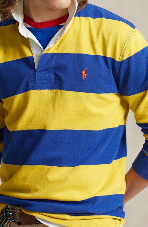 Shop Polo Ralph Lauren Stripe Cotton Rugby Shirt In Chrome Yellow/cruise Royal