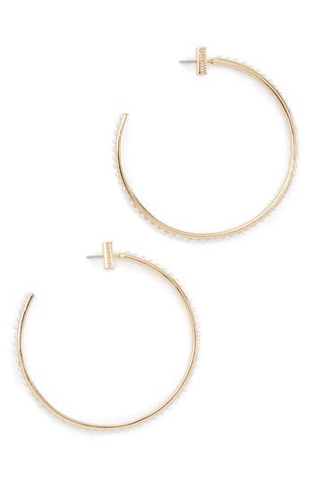 Shop Allsaints Imitation Pearl Hoop Earrings In Pearl/gold