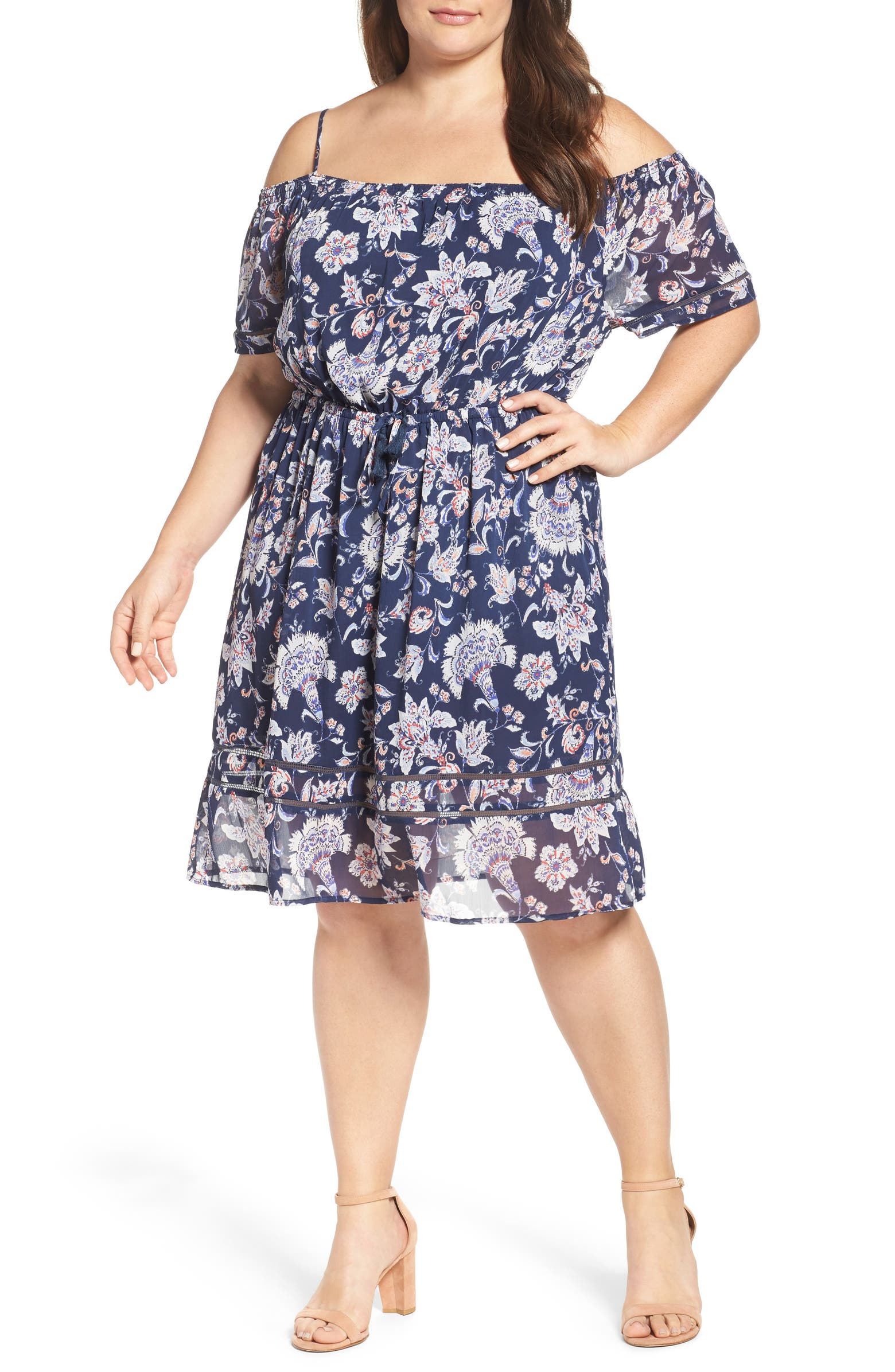 Lucky Brand Drawstring Waist Cold Shoulder Dress (Plus Size) | Nordstrom
