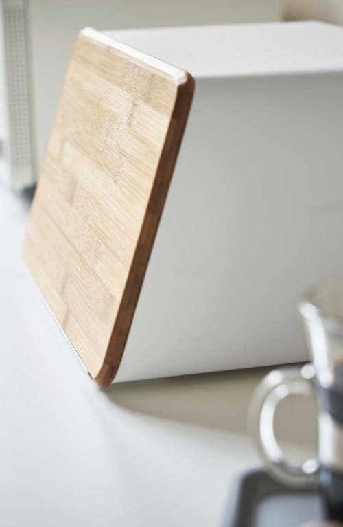 Yamazaki Breadbox With Bamboo Cutting Board In White