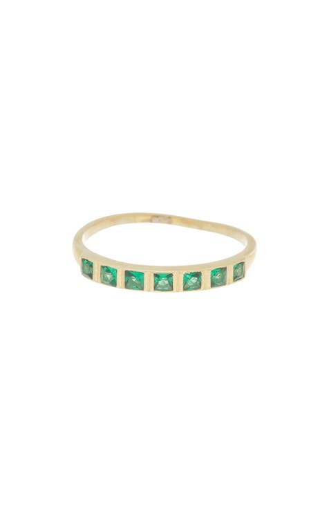 18K Gold Plated Sterling Silver Green Crystal Band Ring