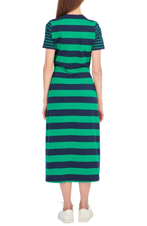 Shop English Factory Stripe Tie Front Midi T-shirt Dress In Navy/green