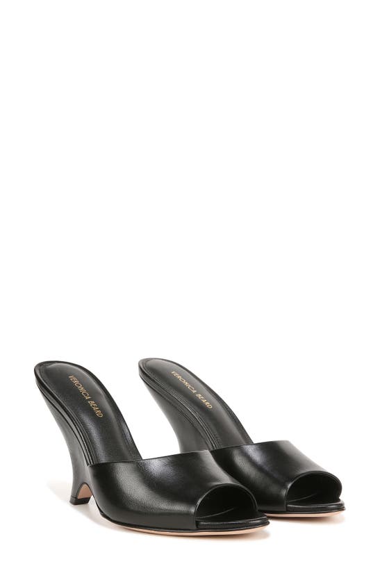 Veronica Beard Mila Leather Peep-toe Wedge Sandals In Black