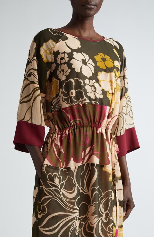 Shop St John St. John Collection Mixed Floral Print Chiffon Dress In Cypress/petal Pink Multi