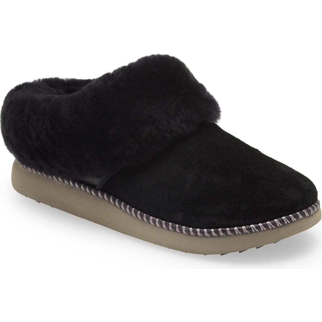 Olukai Genuine Shearling Slipper In Black/fog