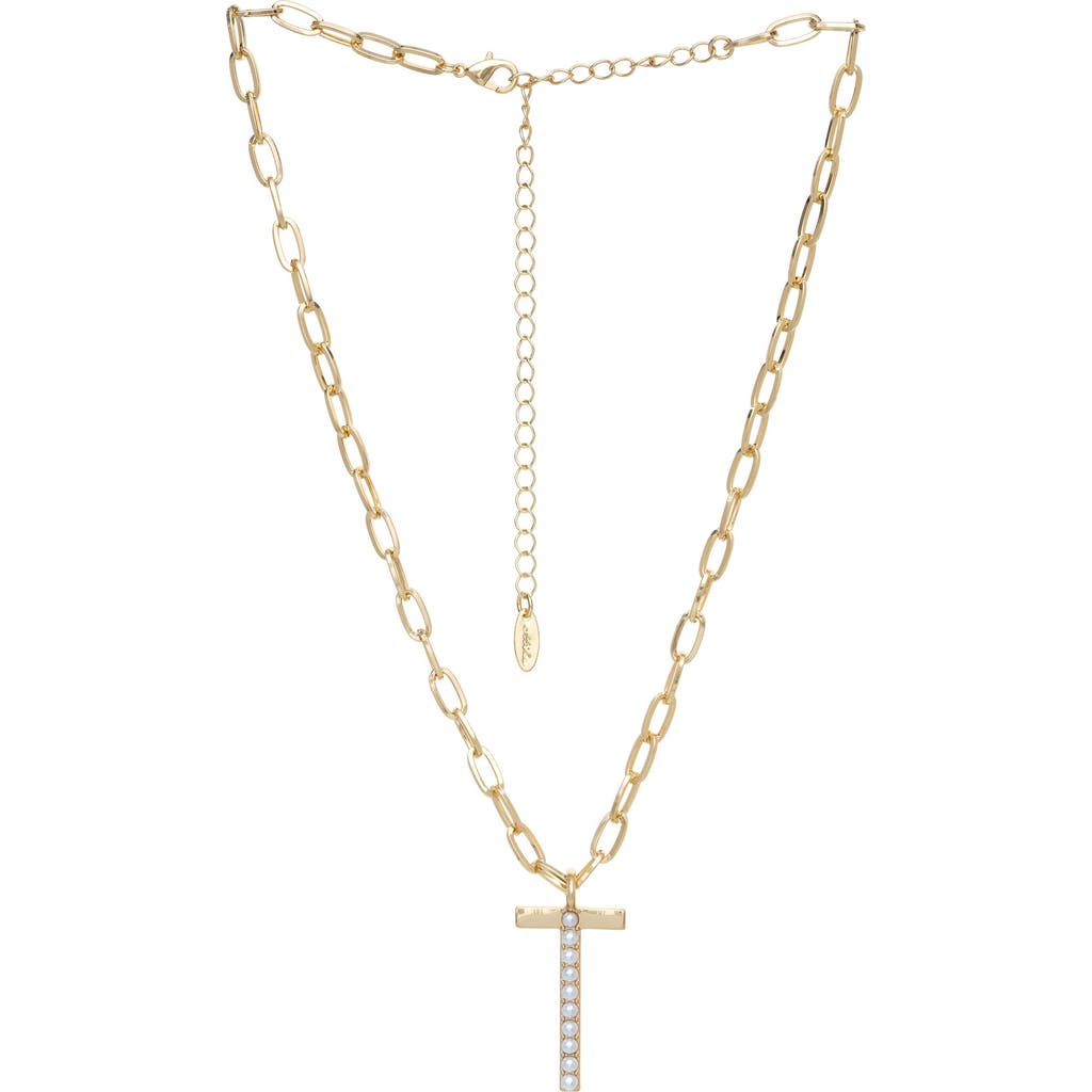 Ettika Imitation Pearl Initial Pendant Necklace In Gold- T