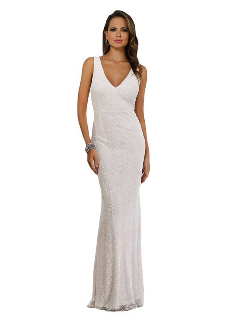 Shop Lara New York Erika Beaded Draped Cowl Back V-neck Wedding Dress In Ivory