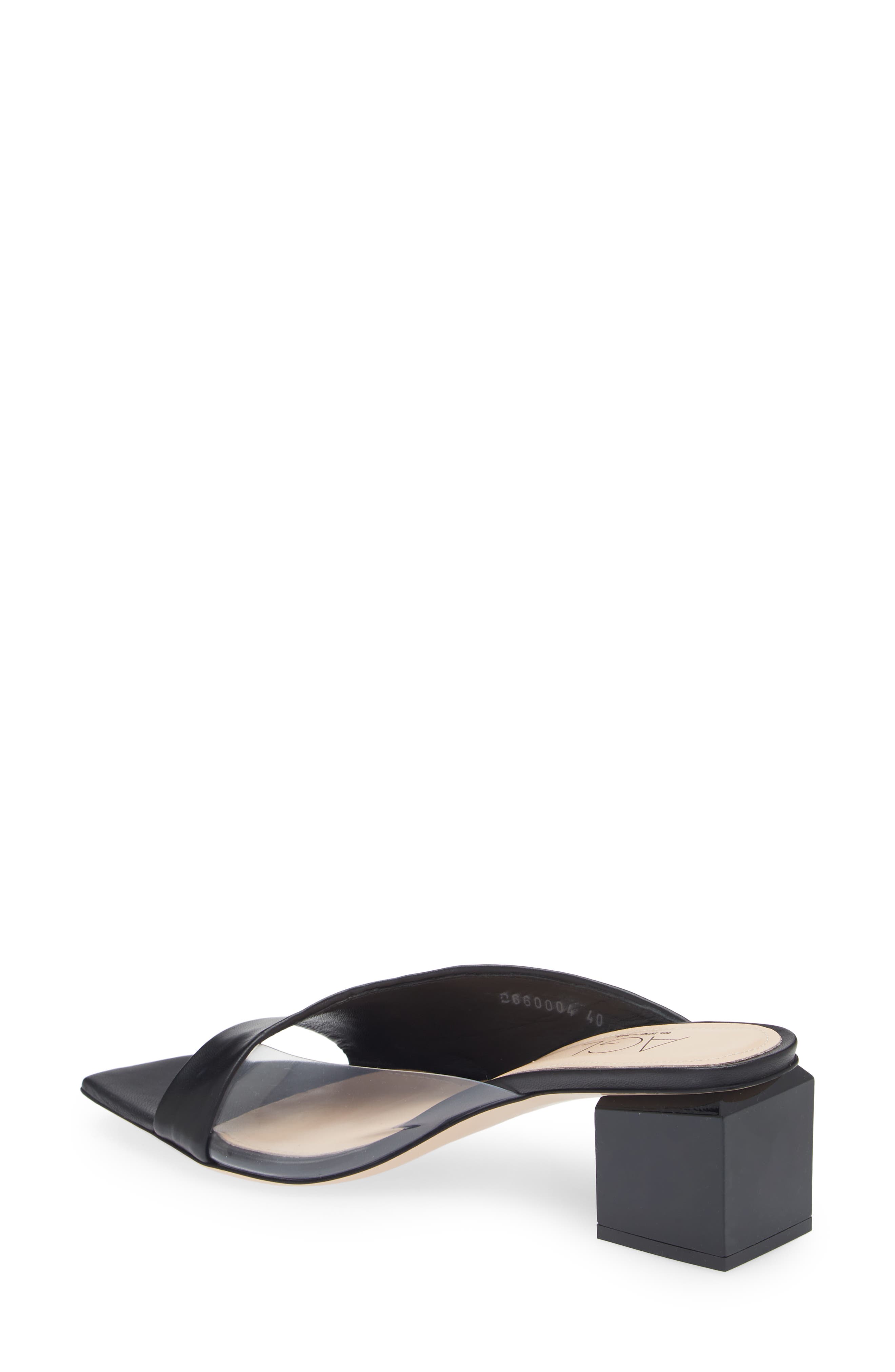 AGL Angie Block Heel Asymmetric Slide Sandal in Nero Nero Smart