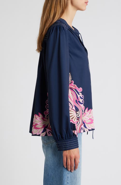 Shop Ciebon Rue Border Print Tunic Top In Navy/magenta Multi