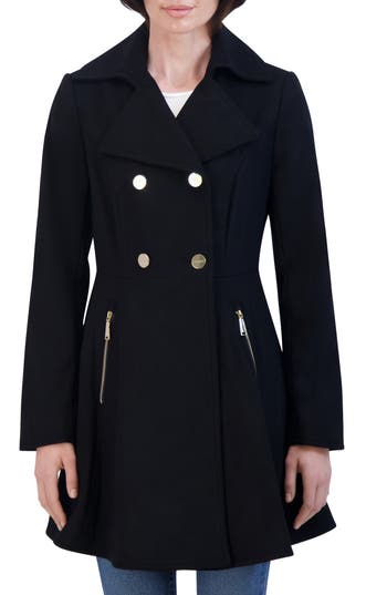 Laundry By Shelli Segal Double Breasted Fit & Flare Wool Blend Coat In Black