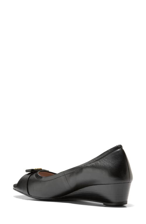 Cole Haan Malta Peep Toe Wedge Pump In Black Leather