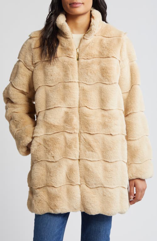Wavy Reversible Faux Fur Quilted Coat in Beige