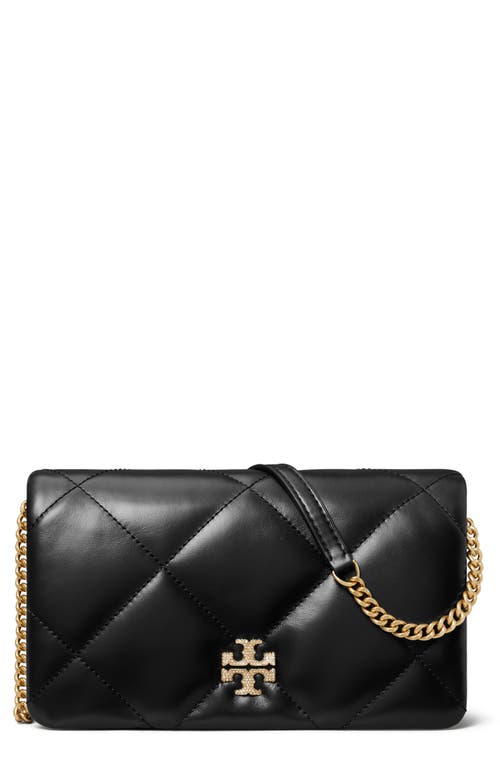 Shop Tory Burch Kira Quilted Leather Wallet On A Chain In Black