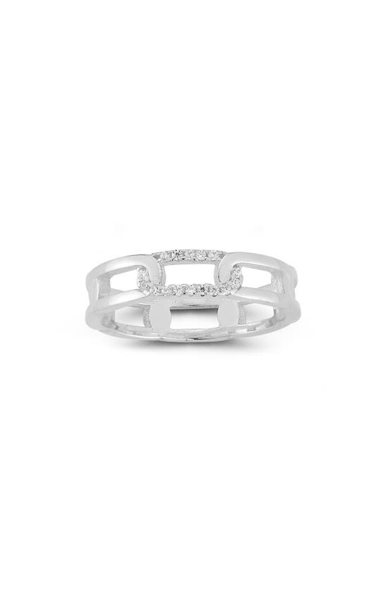 Sphera Milano Rhodium Plated Cz Chain Link Ring In Silver
