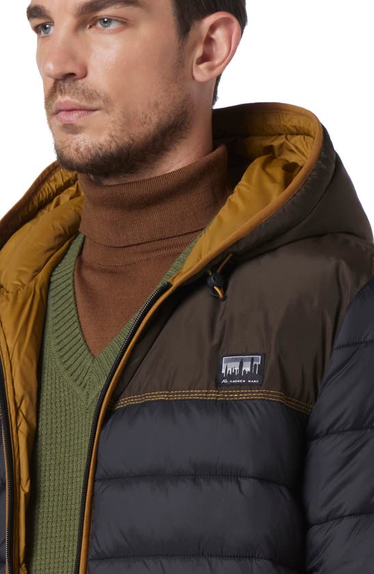 Andrew Marc Mens Colorblock Quilted Puffer Jacket In Black