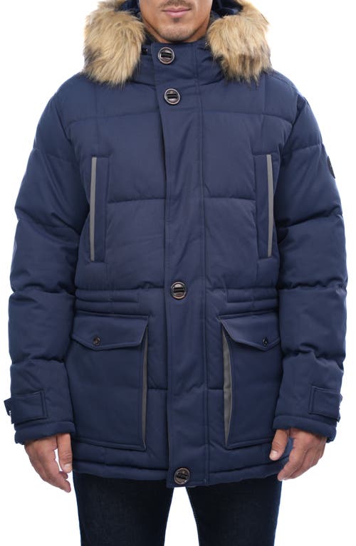 Summit Water Resistant Hooded Quilted Parka with Faux Fur Trim in Mood Indigo