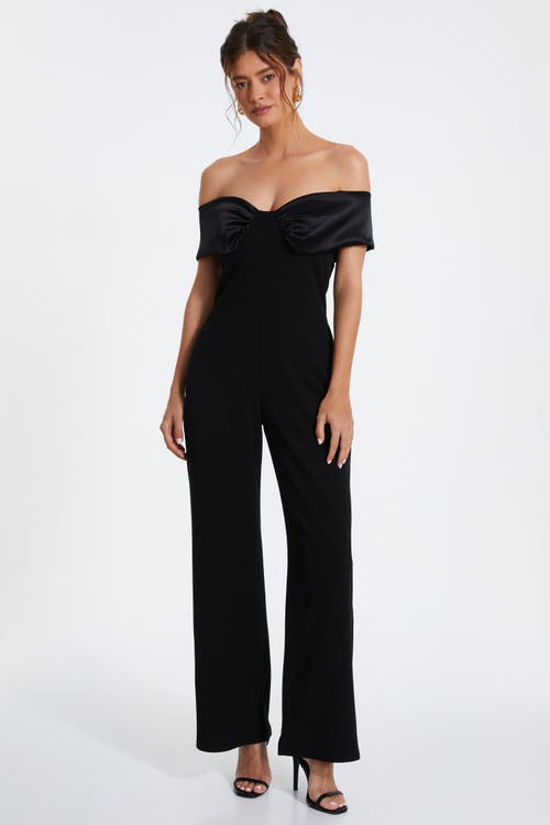 Shop Quiz Bardot Scuba Crepe Jumpsuit With Satin Trim In Black