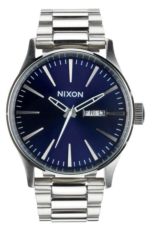 Nixon Sentry Bracelet Watch, 42mm In Silver/blue Sunray