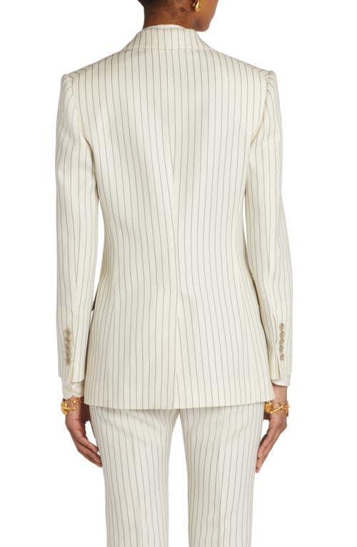 Shop Tom Ford Pinstripe Double Breasted Wool & Silk Blend Blazer In Ecru/black