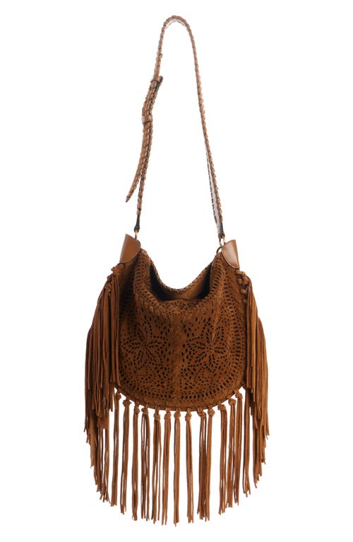 Shop Isabel Marant Oskan Laser Cut Suede Hobo Bag In Cognac