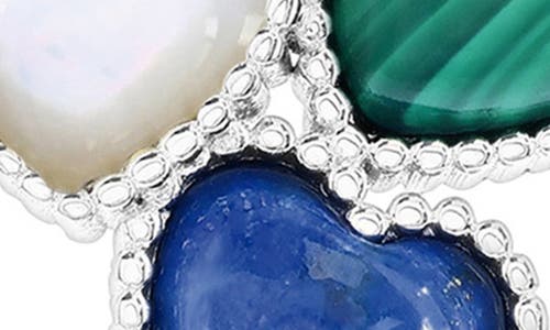 Simona Sterling Silver Clustered Heart Pendant Necklace In Lapis/mop/malachite