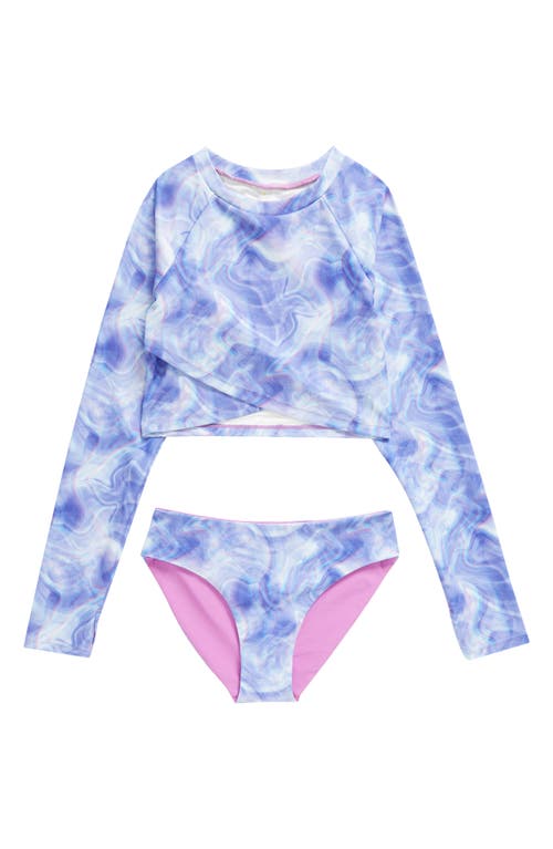 zella Kids' Wave Ride Two-Piece Rashguard Swimsuit Purple Iris Soft Lines at Nordstrom,