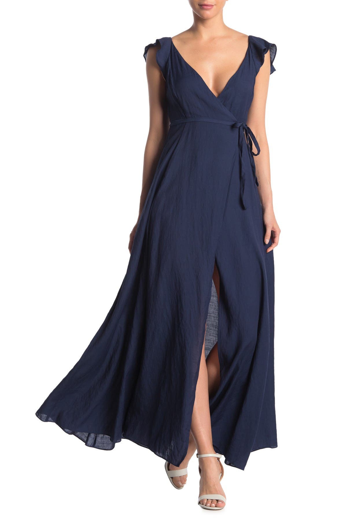 flutter sleeve wrap maxi dress