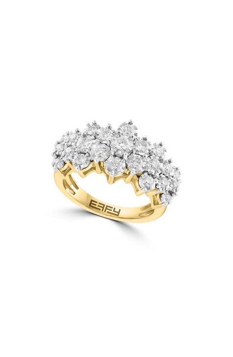 14K Gold Bright Cut Diamond Cluster Ring - 0.96ct.