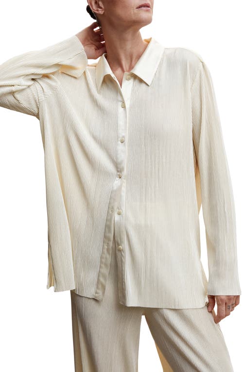 MANGO Micropleat Button-Up Shirt in Ecru at Nordstrom, Size 10