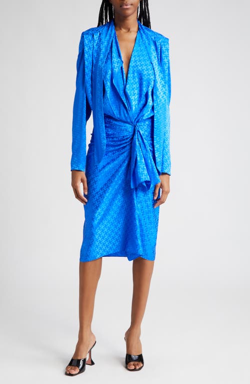 Malani Long Sleeve Stretch Silk Jacquard Dress in Royal Blue