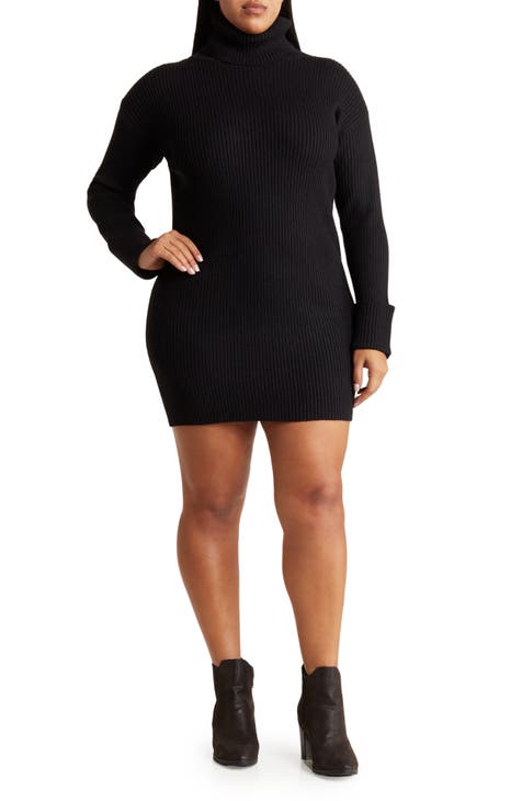 Women's White and Black Geometric Sweater Dress, Black Wool