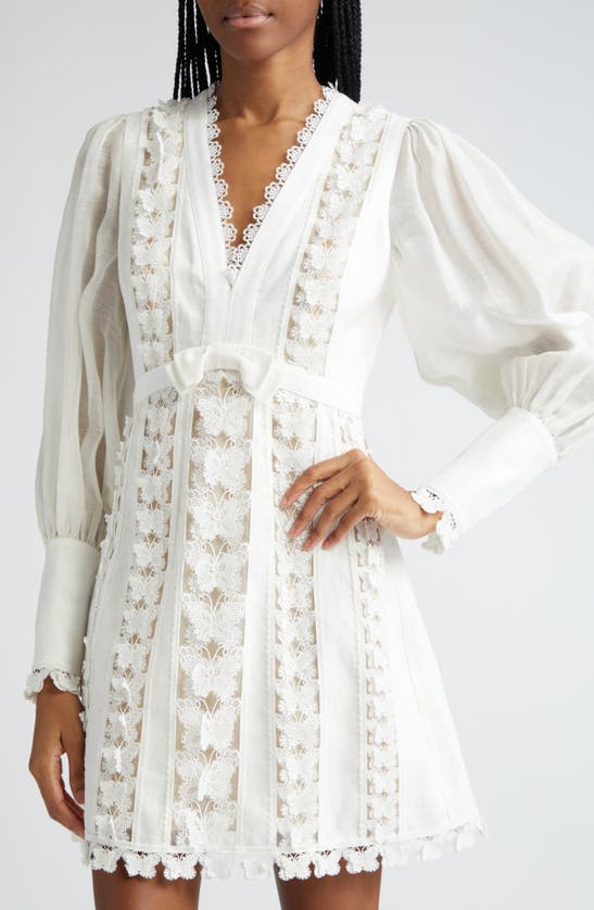 Shop Zimmermann Flutter Butterfly Lace Long Sleeve Linen Dress In Natural